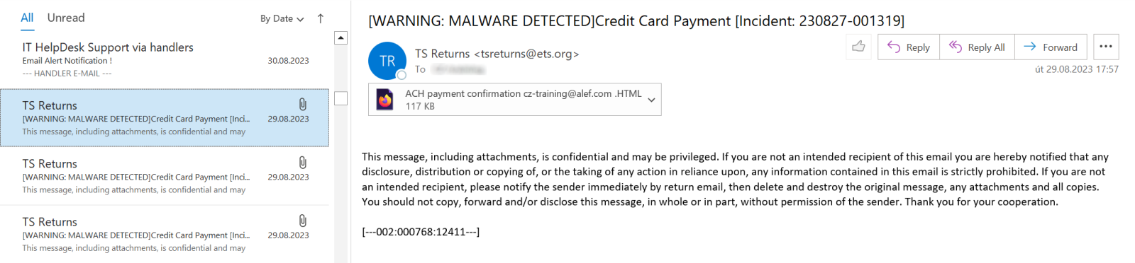 Exemple attaque Outlook Outlook